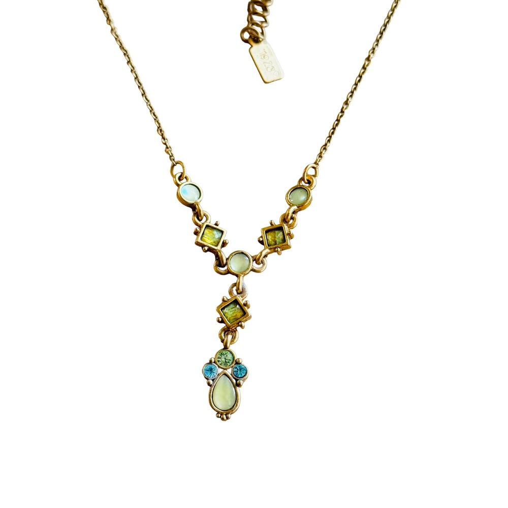 Victorian Style Y-Drop Necklace VTG 1928 Co Cabochon Crystal Rhinestone 18"